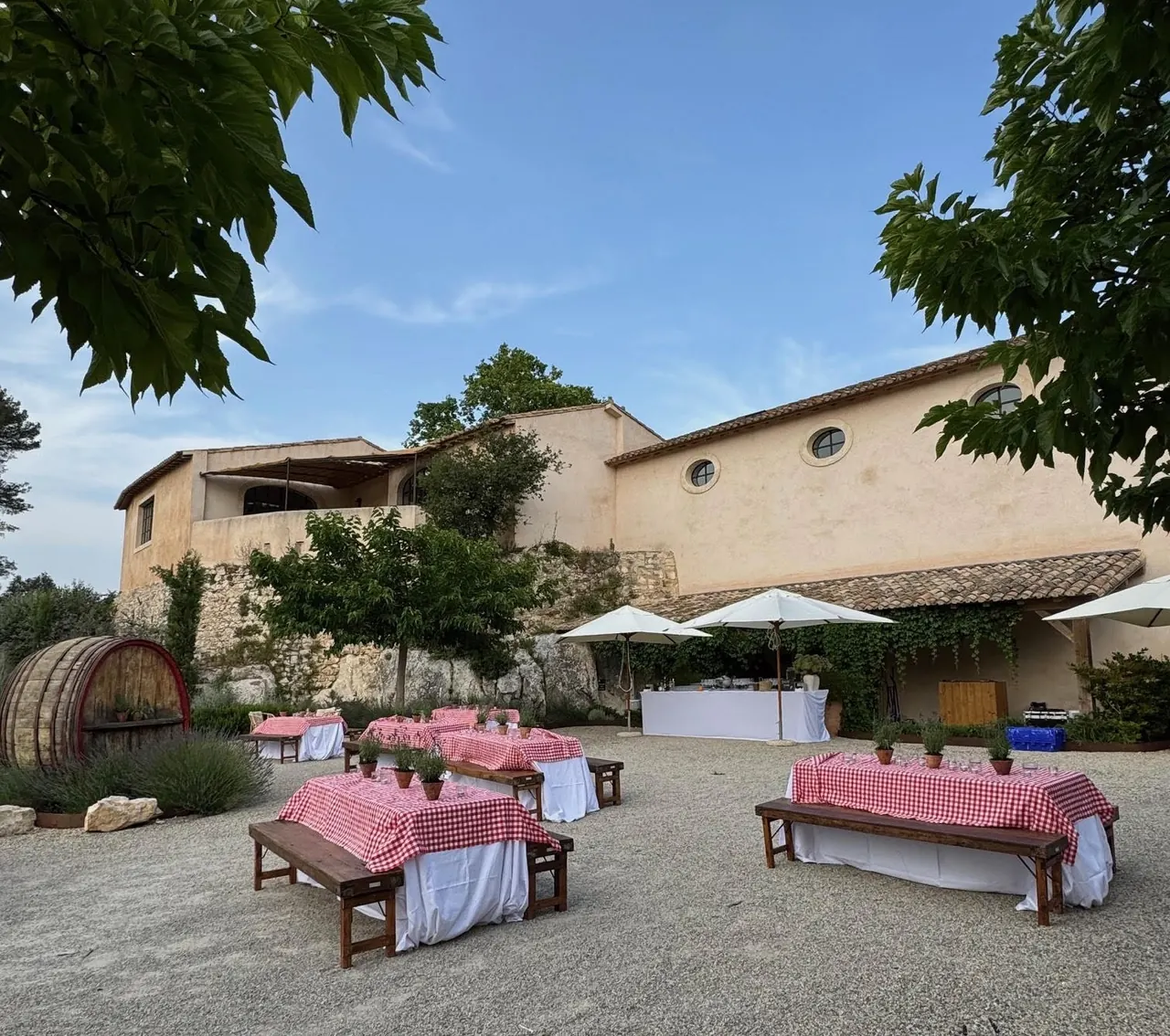 Courtyard set-up with parasols